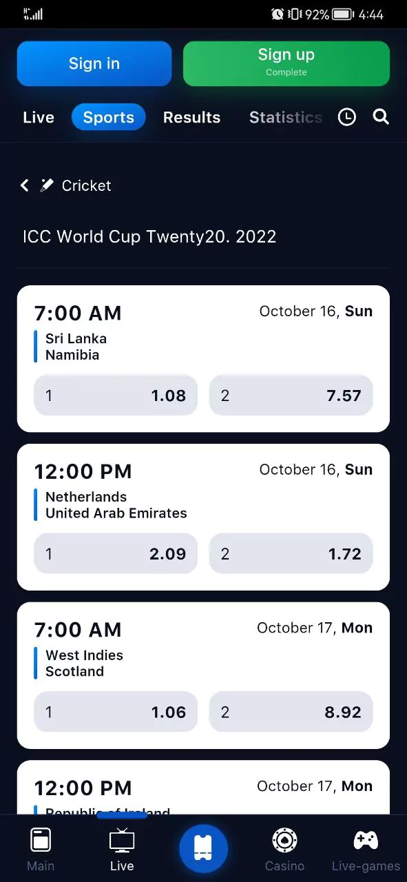 Place bets through the mobile version of 1Win for iOS.