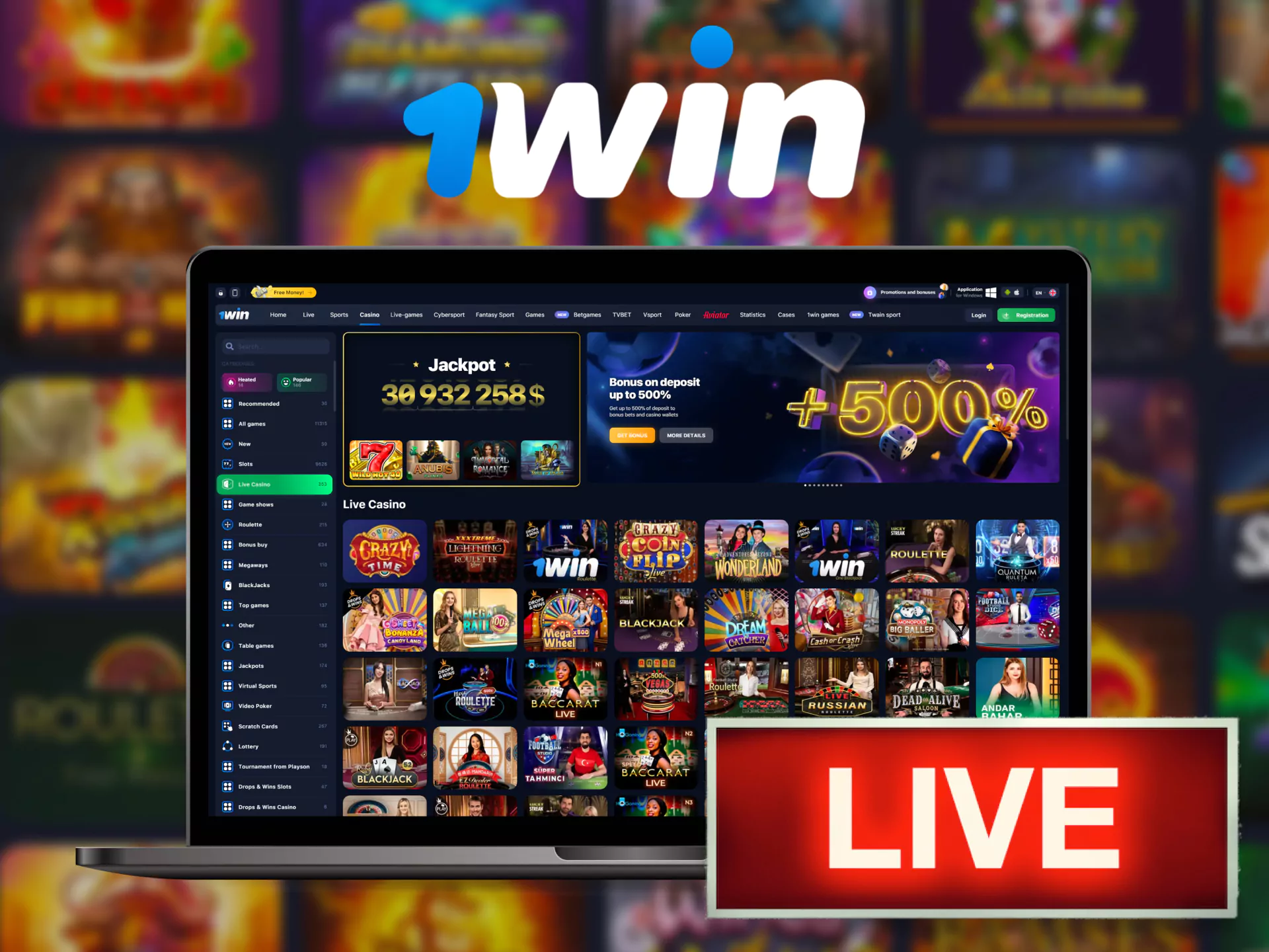Play Live Casino on 1Win, place bets and win.