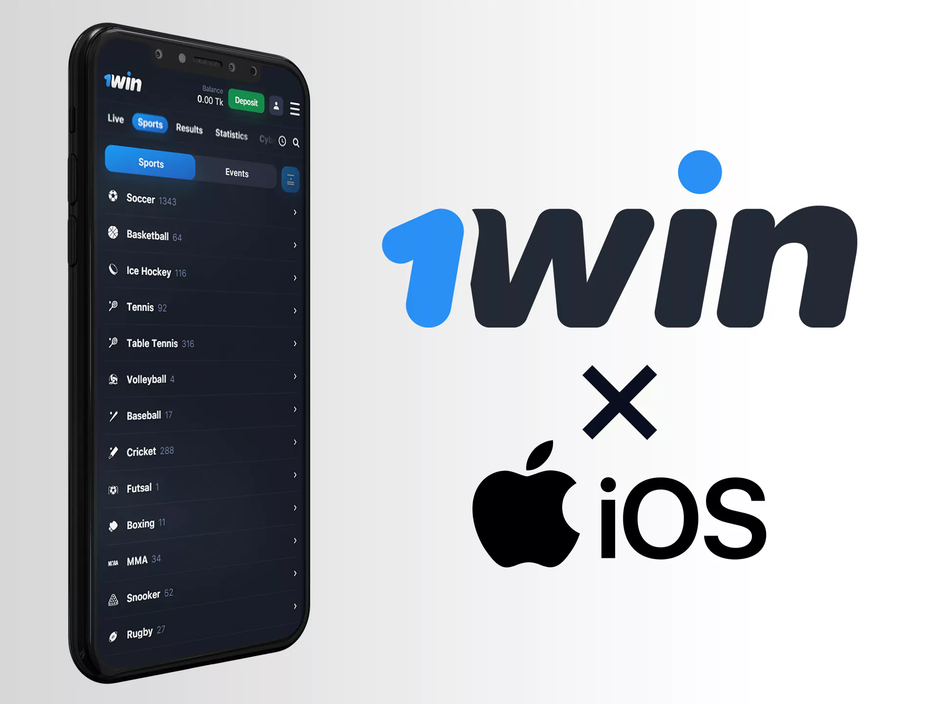 Install the 1win app on any of your iOS devices.