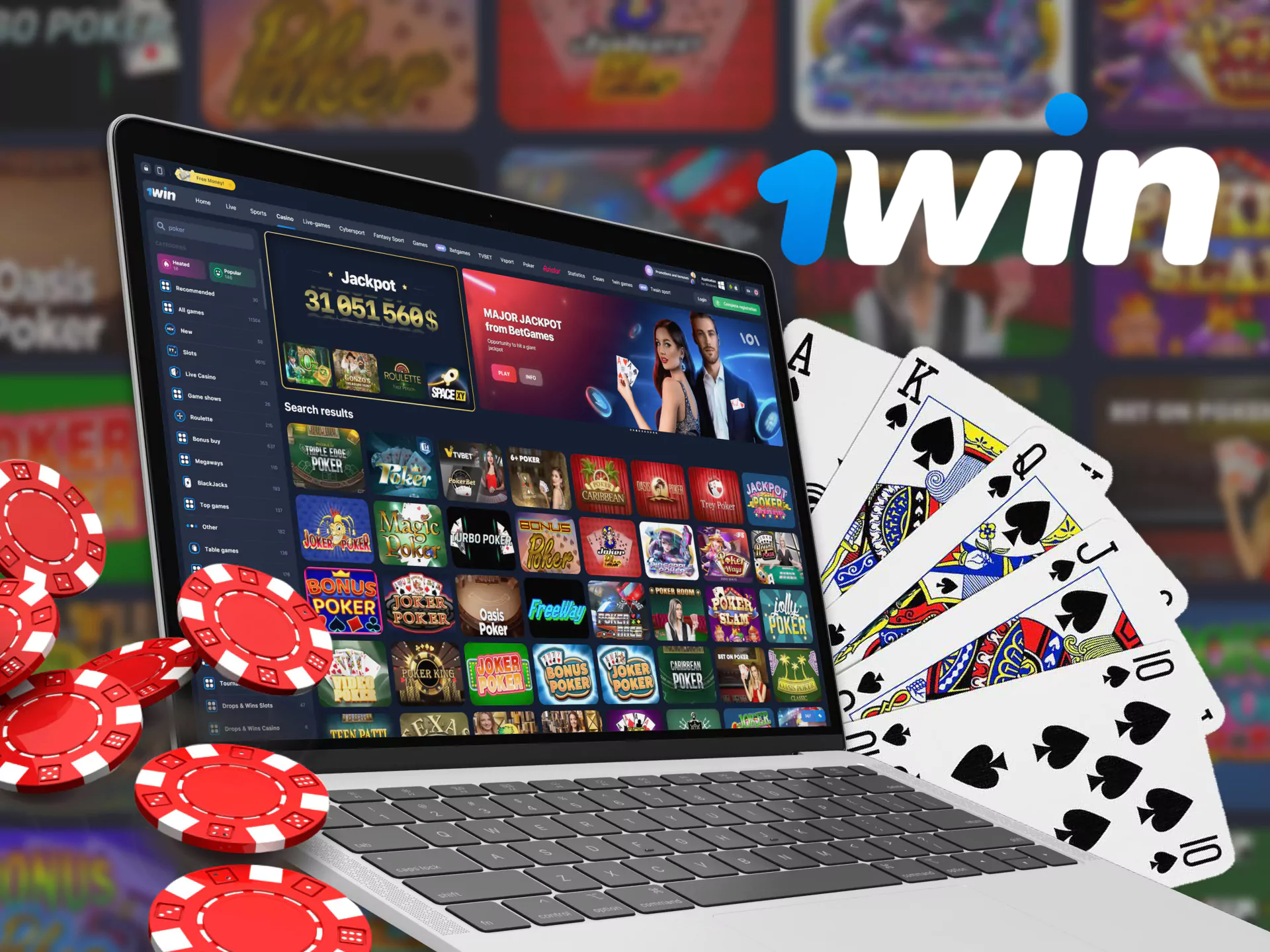 Play poker for 1Win in a live casino.